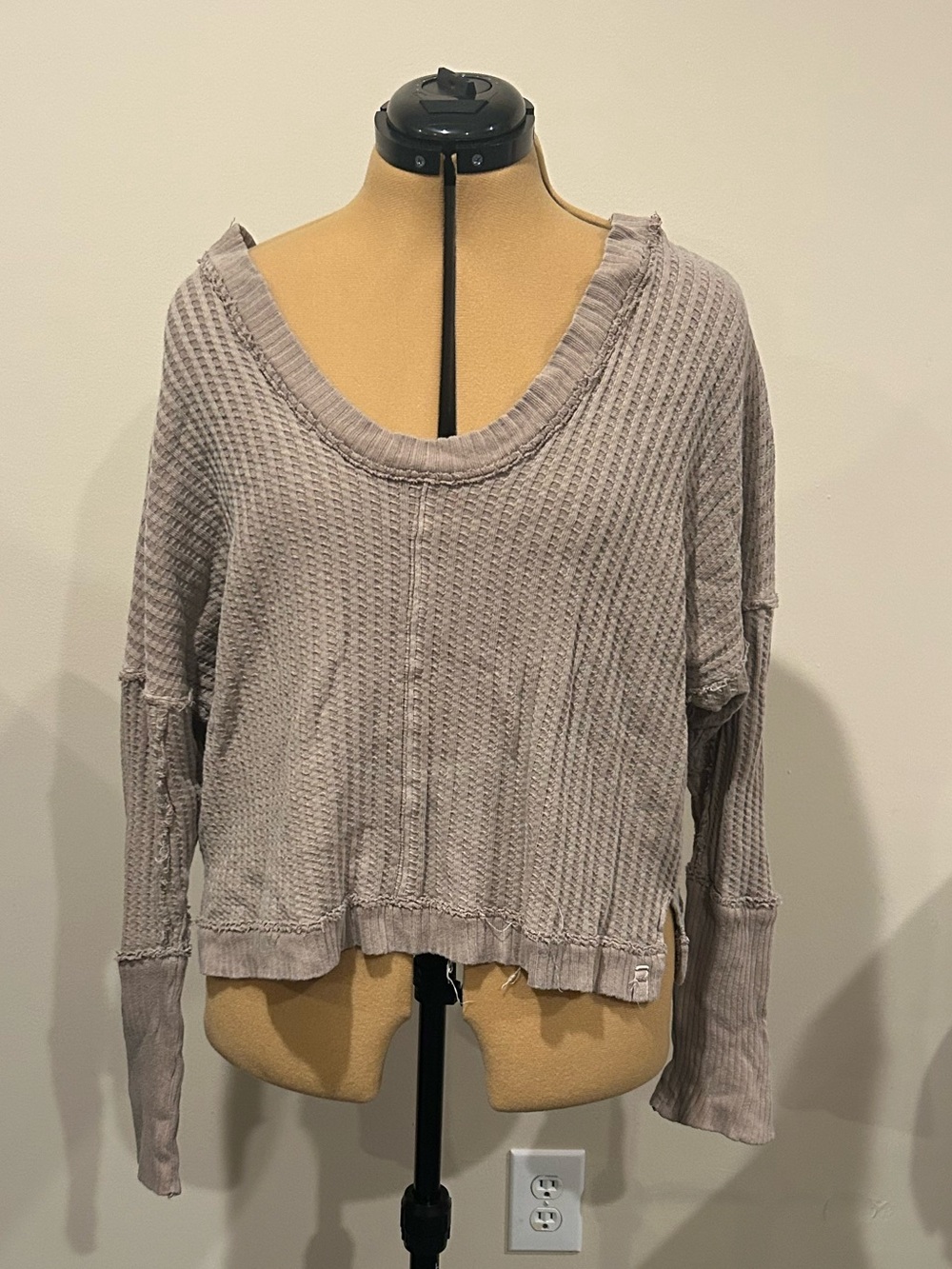 We The Free Waffle Knit Scoop Neck Top - Taupe- Medium